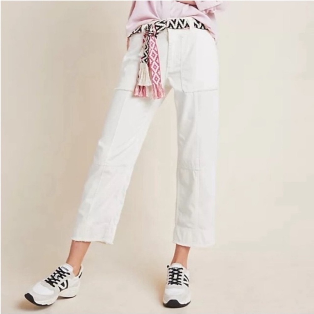 By Anthropologie white raw hem cropped cargo pants size 32